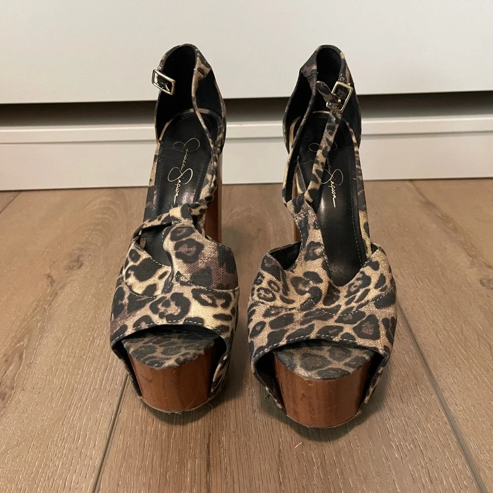 Leopard Print Platform High-Heel Sandals - Brown